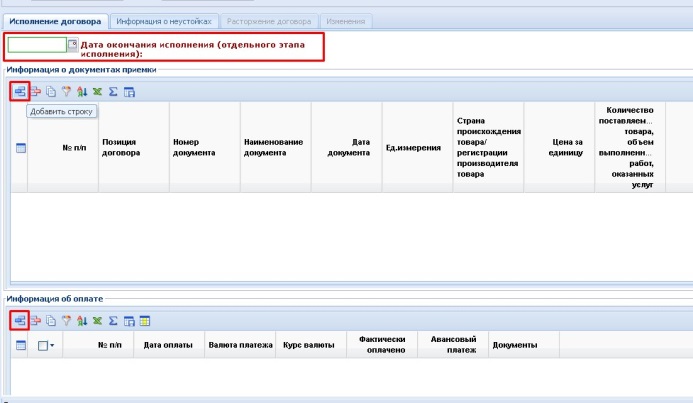 Вкладка «Исполнение договора»